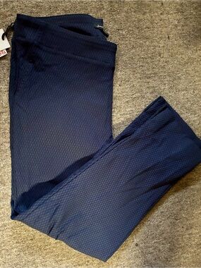Navy Textured Women’s Pants - Stretch Pull-On Style